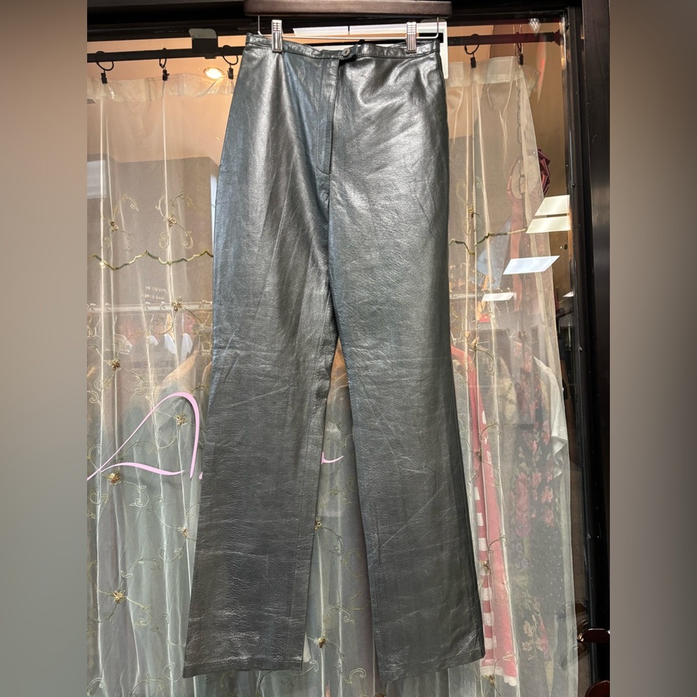 vintage paolo santini y2k blue gunmetal gray leather flare pants